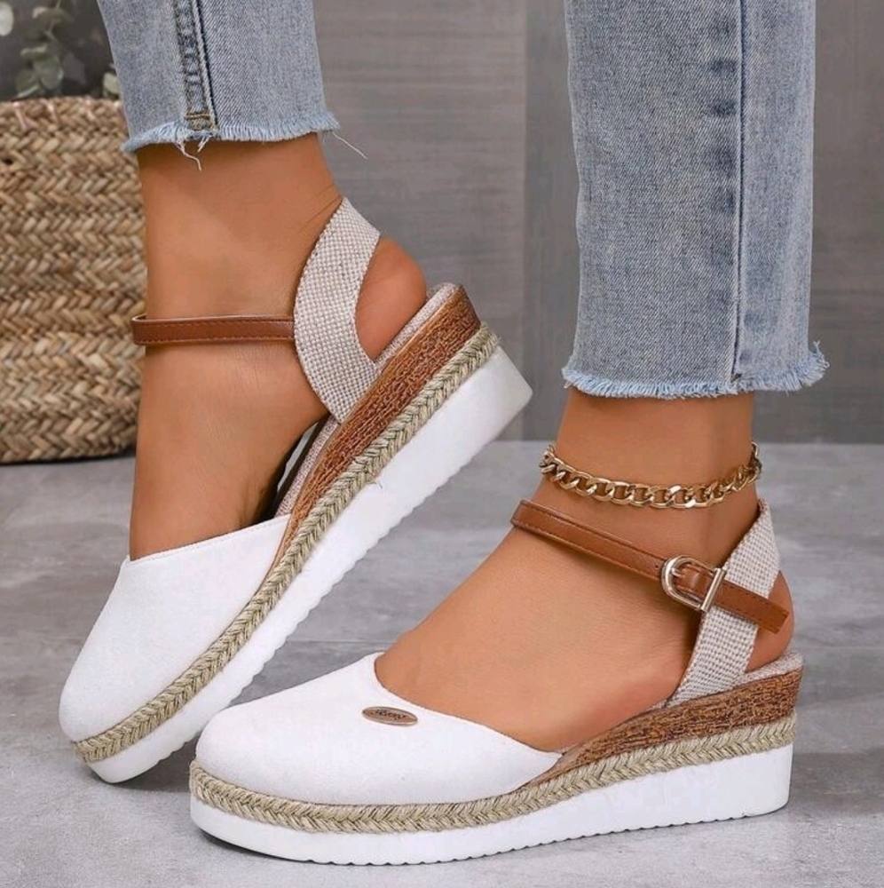 Color Block Wedge Heels Lightweight Braided  Hollow Out Peep Toe Sandals - Picture 2 of 6